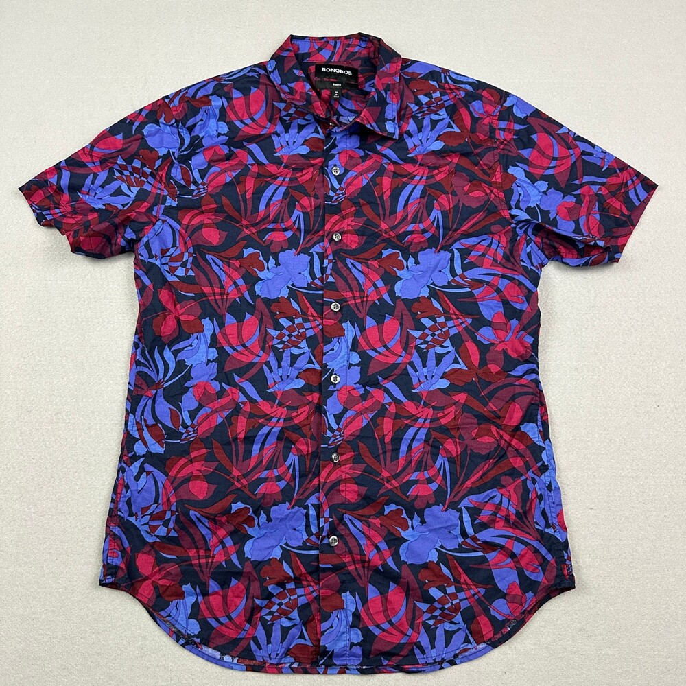 Bonobos Shirt Men Medium Burgundy Abstract Flower Print Casual Button Up M